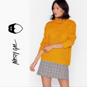 Nasty Gal Yellow Ribbed Edge Turtleneck Knit Sweater - Medium NWT